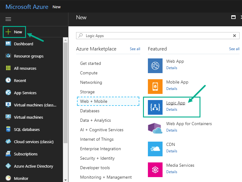 Azure Portal - Logic App selection